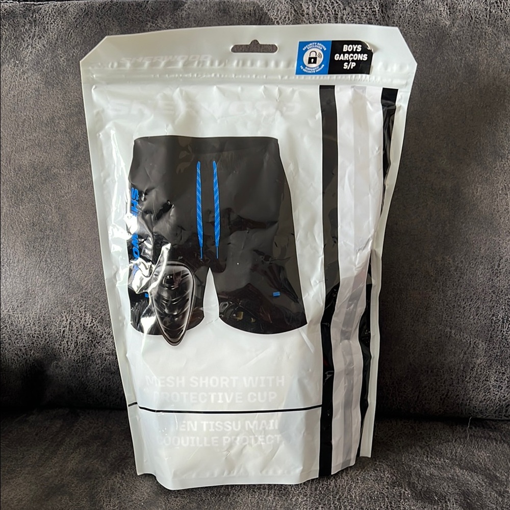 Sherwood Hockey Jock Boys Black and Blue Mesh Shorts with Protective Cup